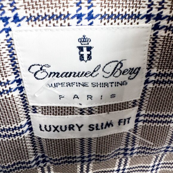 Emanuel Berg Paris Luxury Slim Fit Plaid Shirt 15 1/4 - Picture 5 of 7